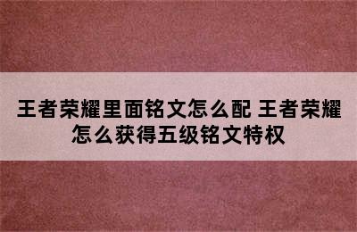 王者荣耀里面铭文怎么配 王者荣耀怎么获得五级铭文特权